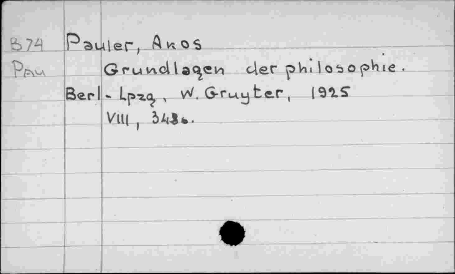 ﻿	P au	il er . A к O$
		GruH.cllaQeH der phi lobopHie .
	Be. г 1	2	V	1 - Lp-ta, , v< G-ruiy te.r t Viu Зад b.
		
		
		
		
		.
		
	•	